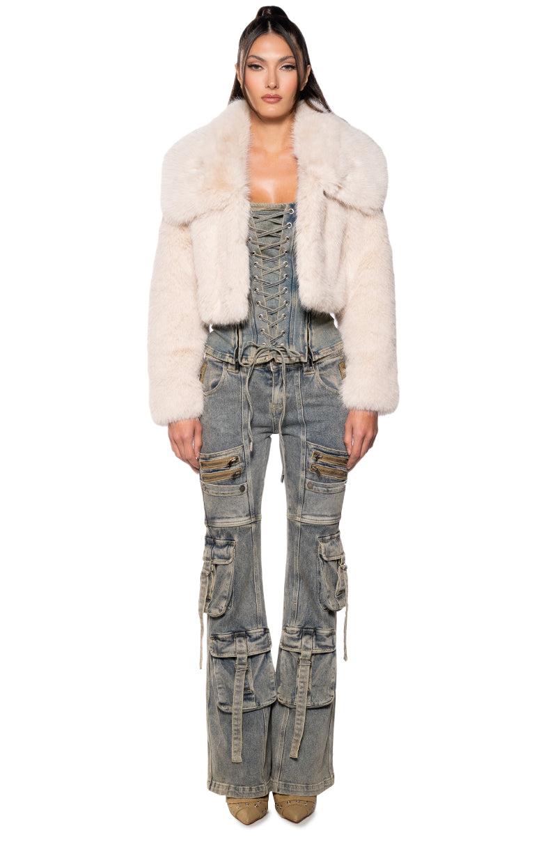 NEFTY FAUX FUR JACKET IN CREAM Product Image