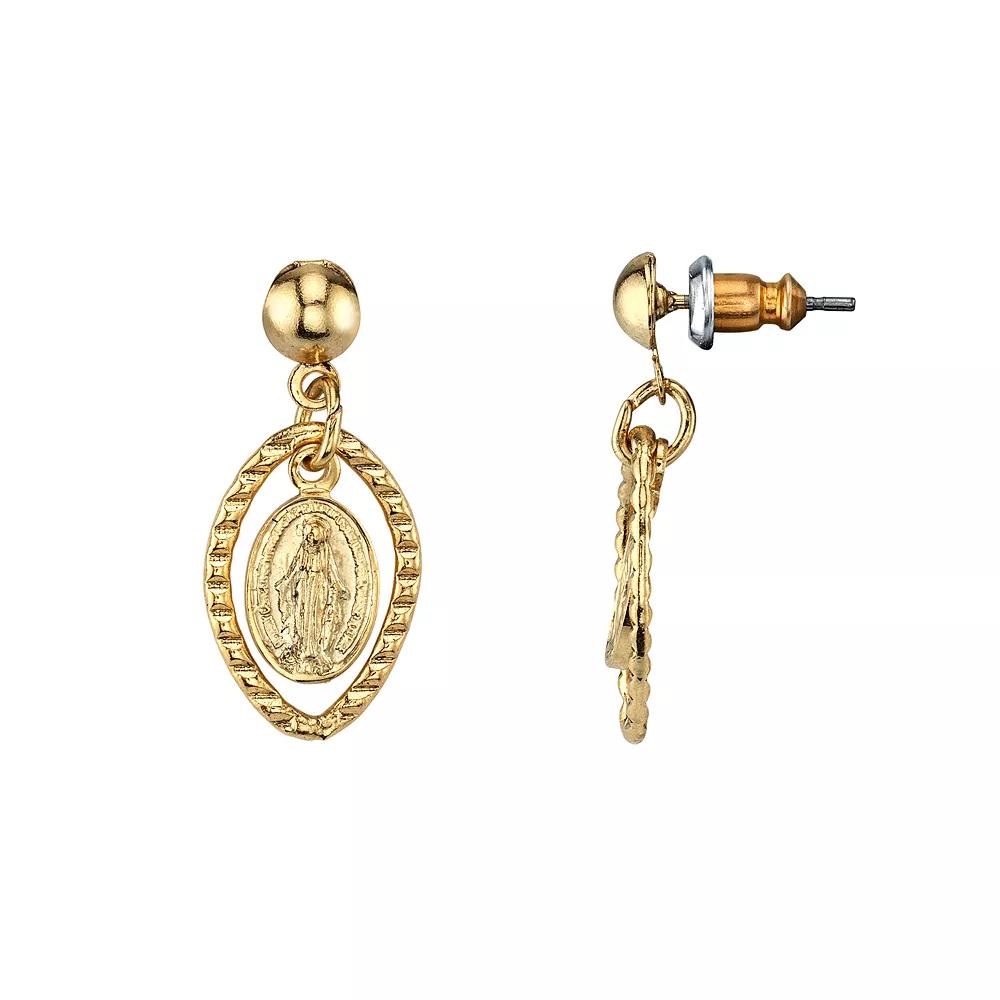 1928 Mother Mary Medallion Drop Earrings, Womens, 14k Gold Product Image