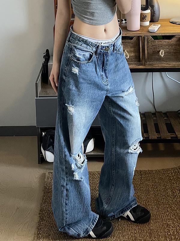Vintage Destroyed Loose Ripped Jeans Product Image
