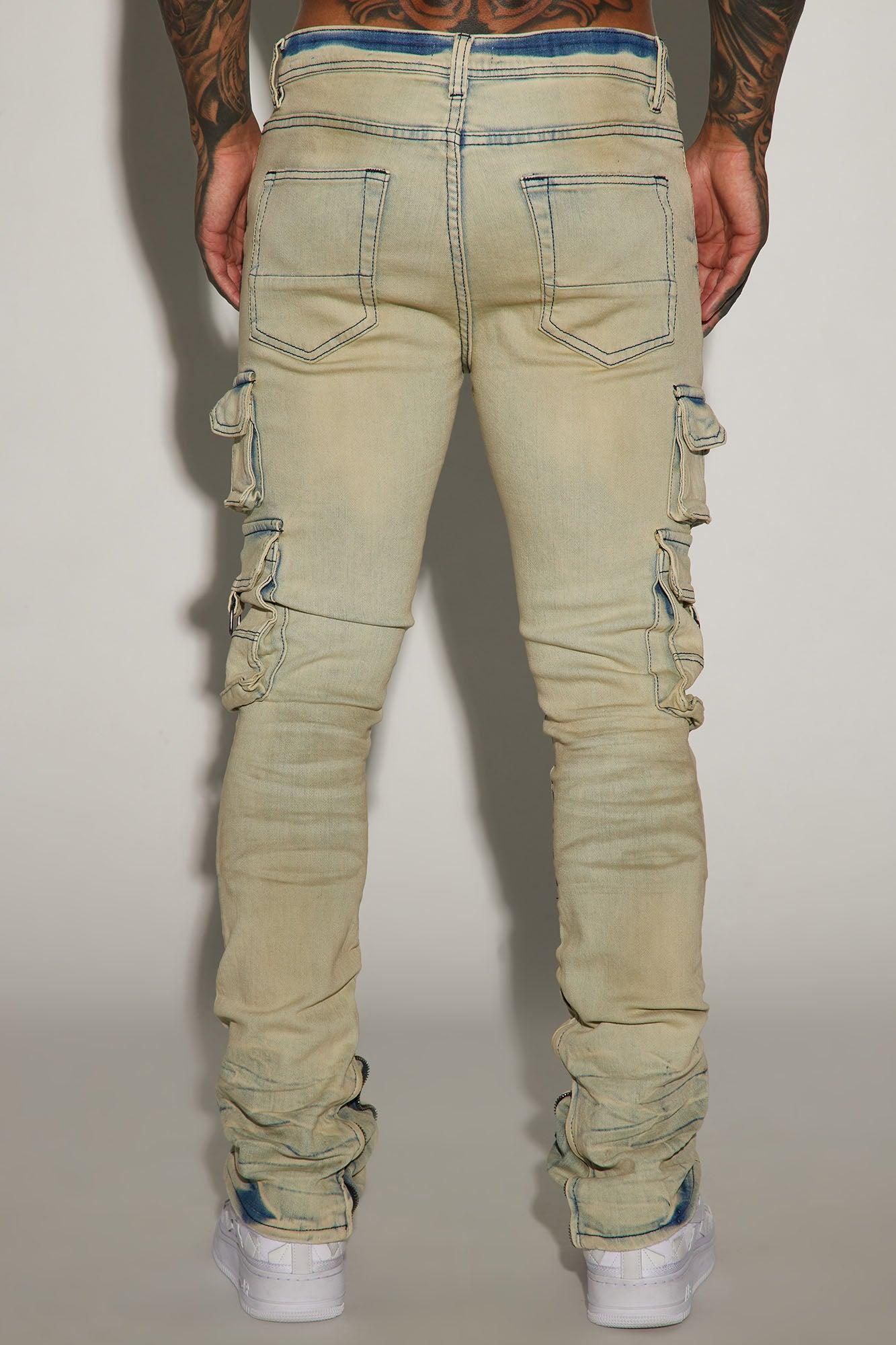 Get This Cargo Stacked Skinny Zipper Flare Jeans - Light Wash Product Image