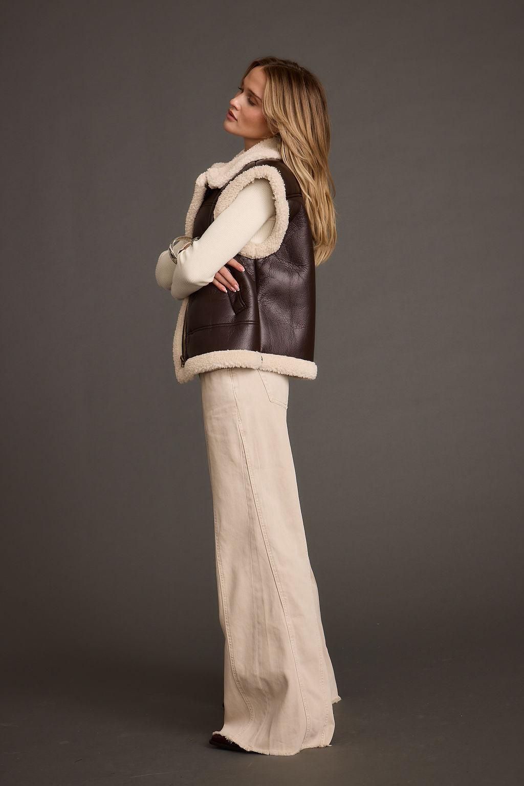 Bighorn Oversized Sherpa Vegan Leather Vest Product Image