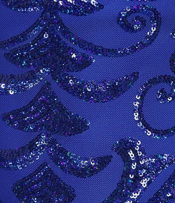 B. Darlin Sequin Patterned Halter V-Neck Tie Back Dress Product Image