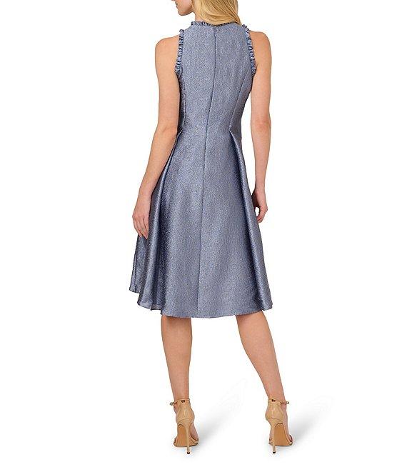 Adrianna Papell Ruffle Crew Neck Sleeveless Jacquard Hi Lo Party Dress Product Image