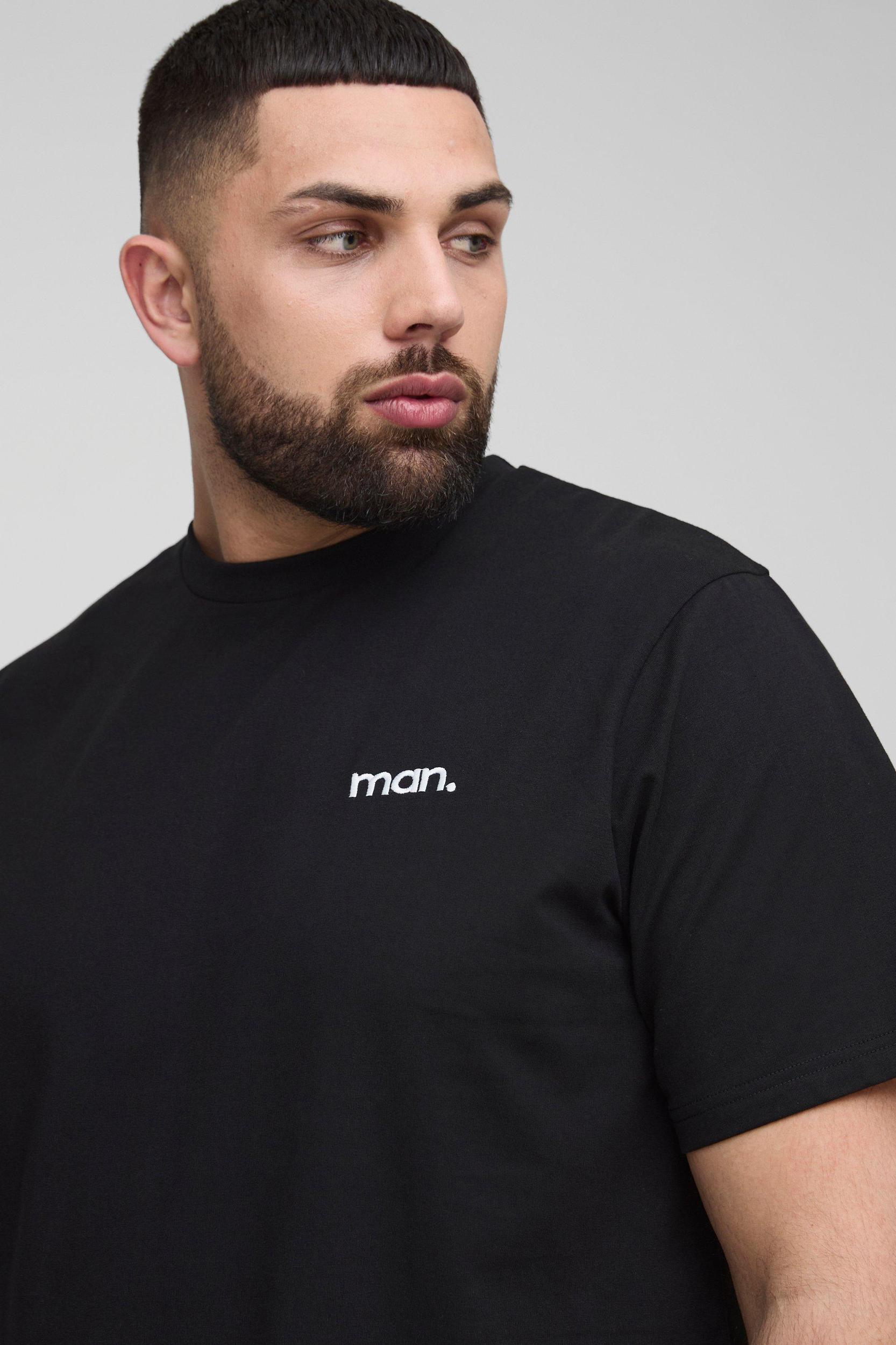 Plus Man Embroidered Regular Fit T-Shirt & Short Set | boohooMAN USA Product Image