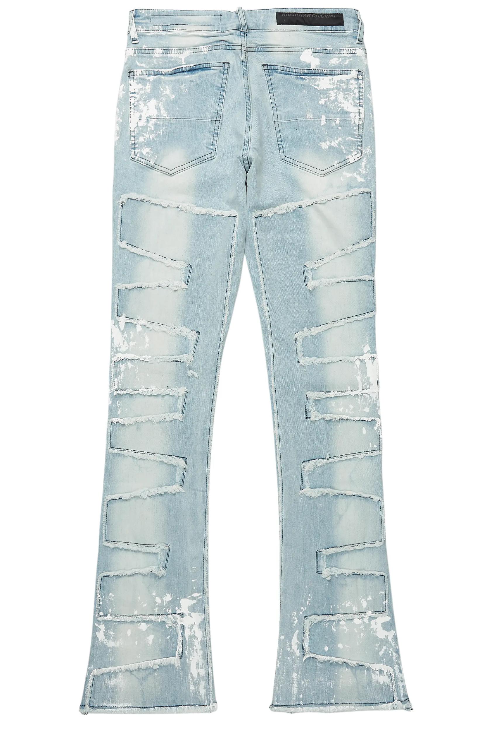 Kodak Blue/White Painter Stacked Flare Fringe Jean Male Product Image
