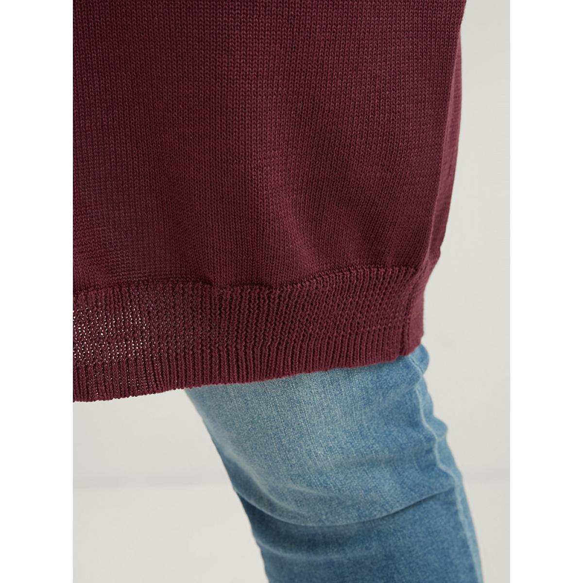 Plus Size Colorblock Contrast Pointelle Knit Button Front Heather Cardigan RedViolet Women Casual Loose Long Sleeve Dailywear Cardigans BloomChic 28/5X Product Image