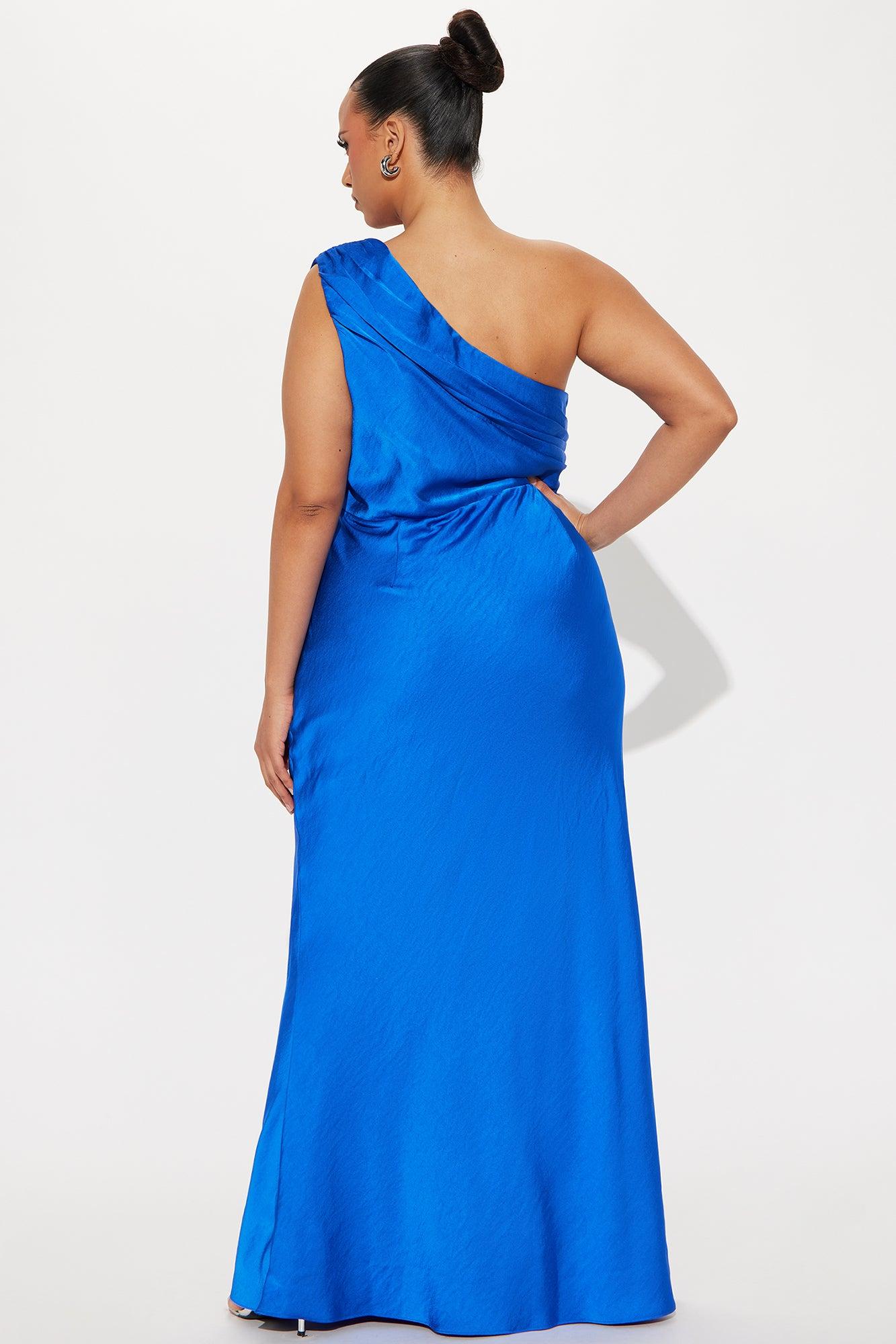 Katia Satin One Shoulder Maxi Dress - Royal Product Image