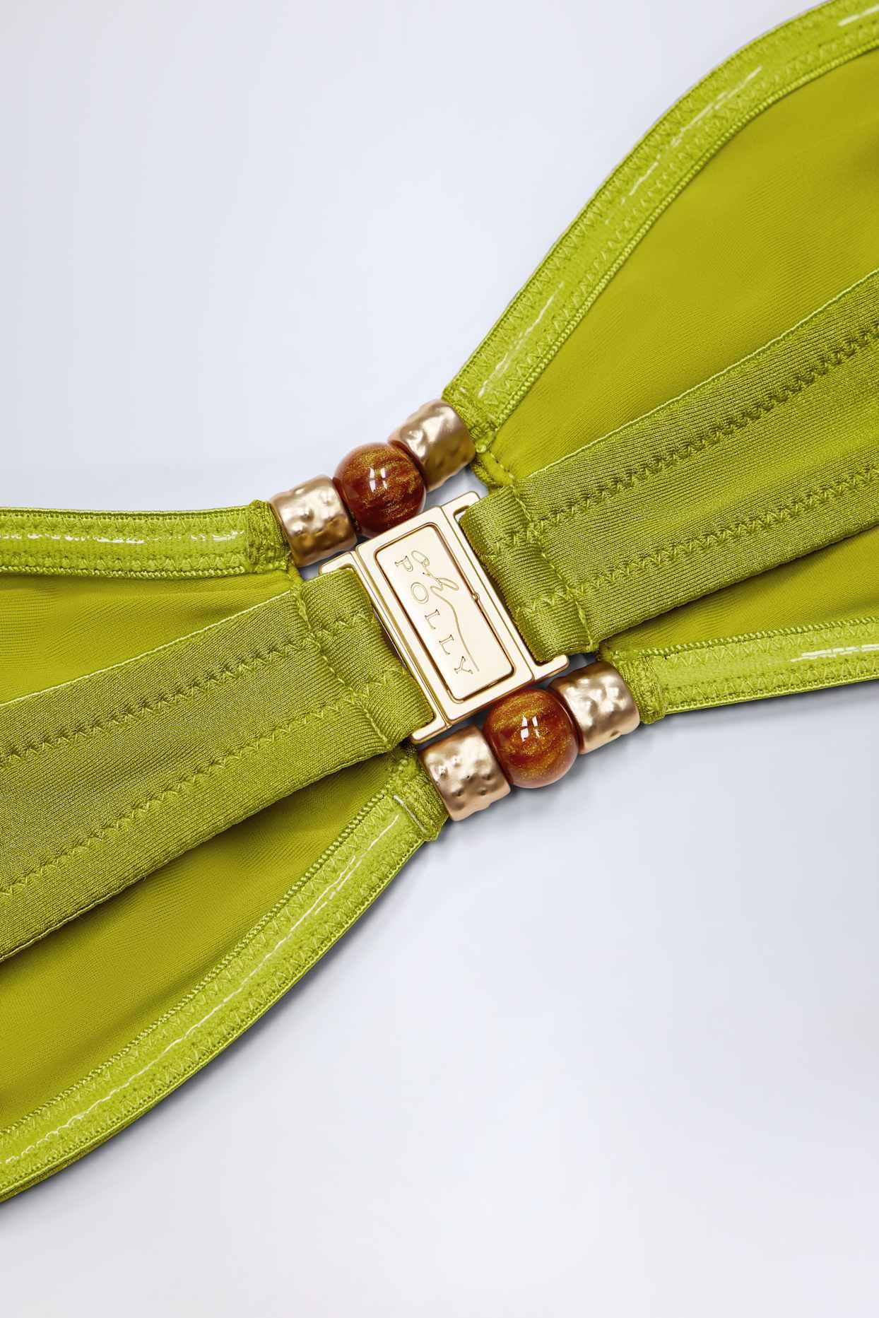 Bead-Embellished Bandeau Bikini Top in Olive Green Product Image