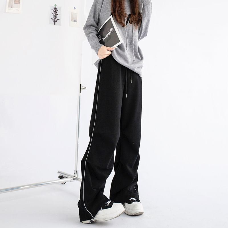 High Rise Striped Drawstring Loose-Fit Wide-Leg Sweatpants Product Image