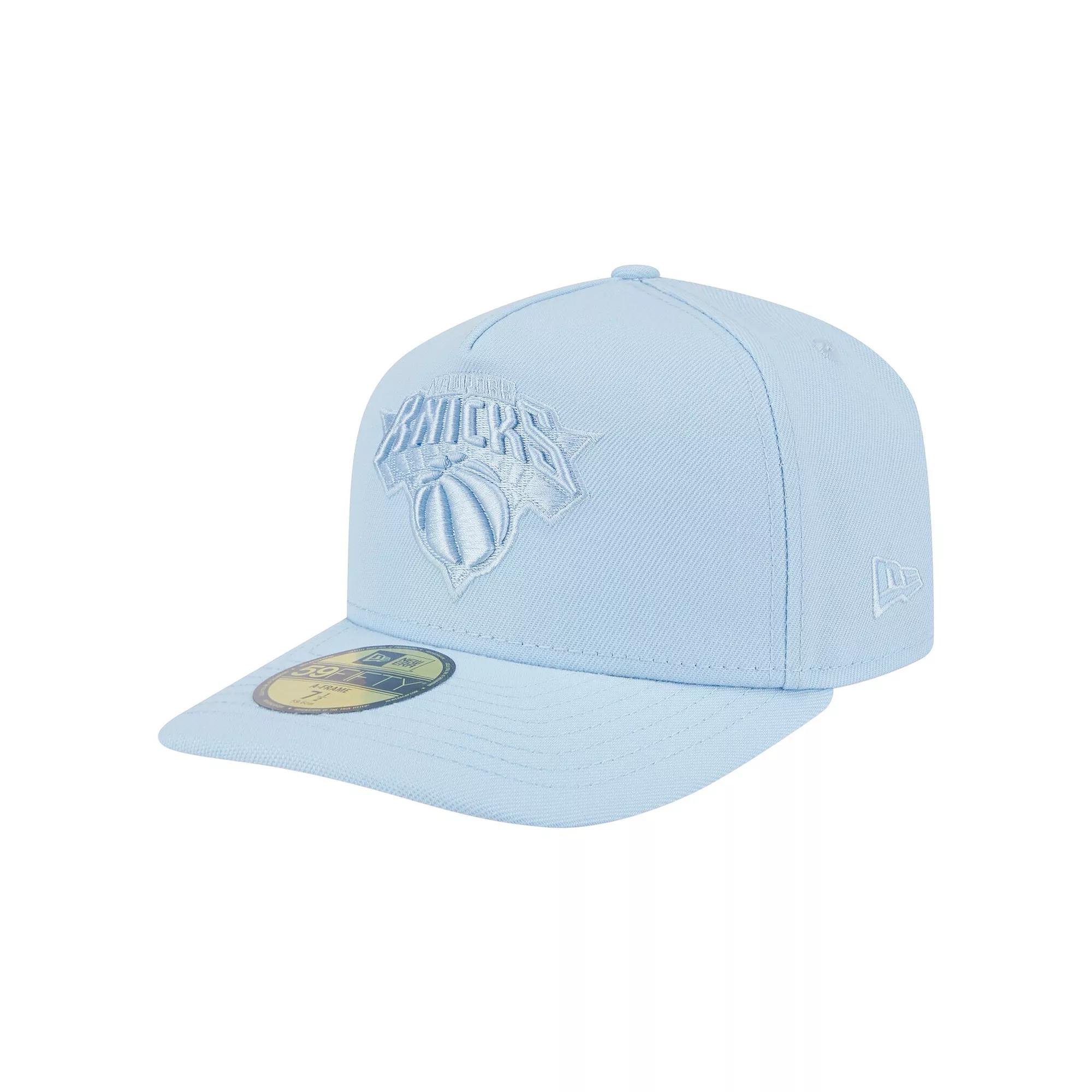 Men's New Era  Light Blue New York Knicks Colorpack A-Frame Pinch Front 59FIFTY Fitted Hat, Size: 7 1/2 Product Image