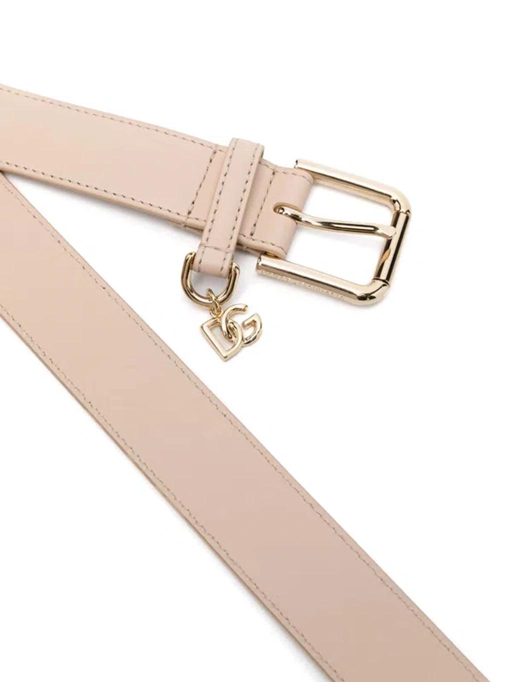 DOLCE & GABBANA Logo-lettering Leather Belt In Beige Product Image