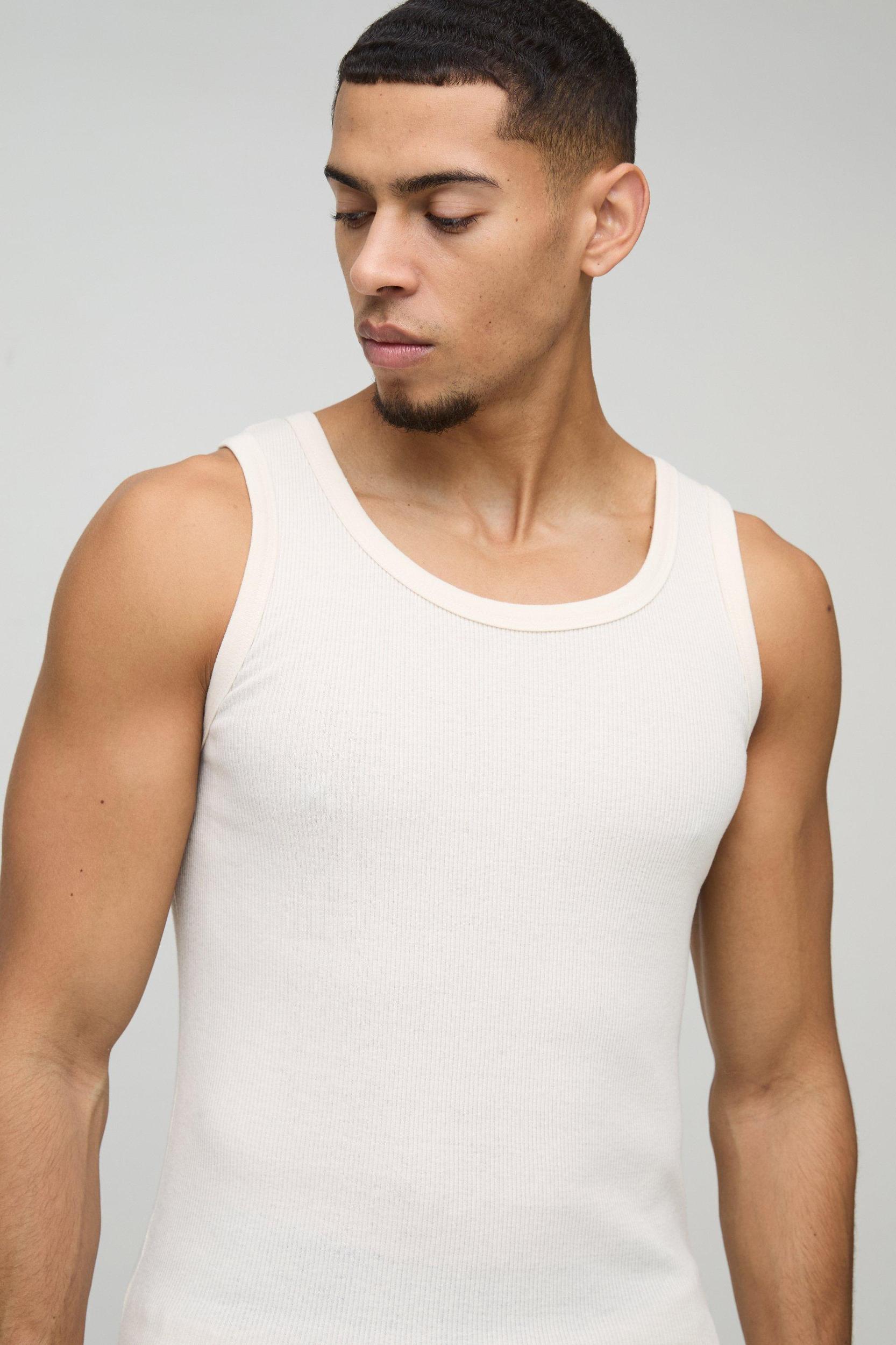 Muscle Fit Ribbed Undershirt | boohooMAN USA Product Image