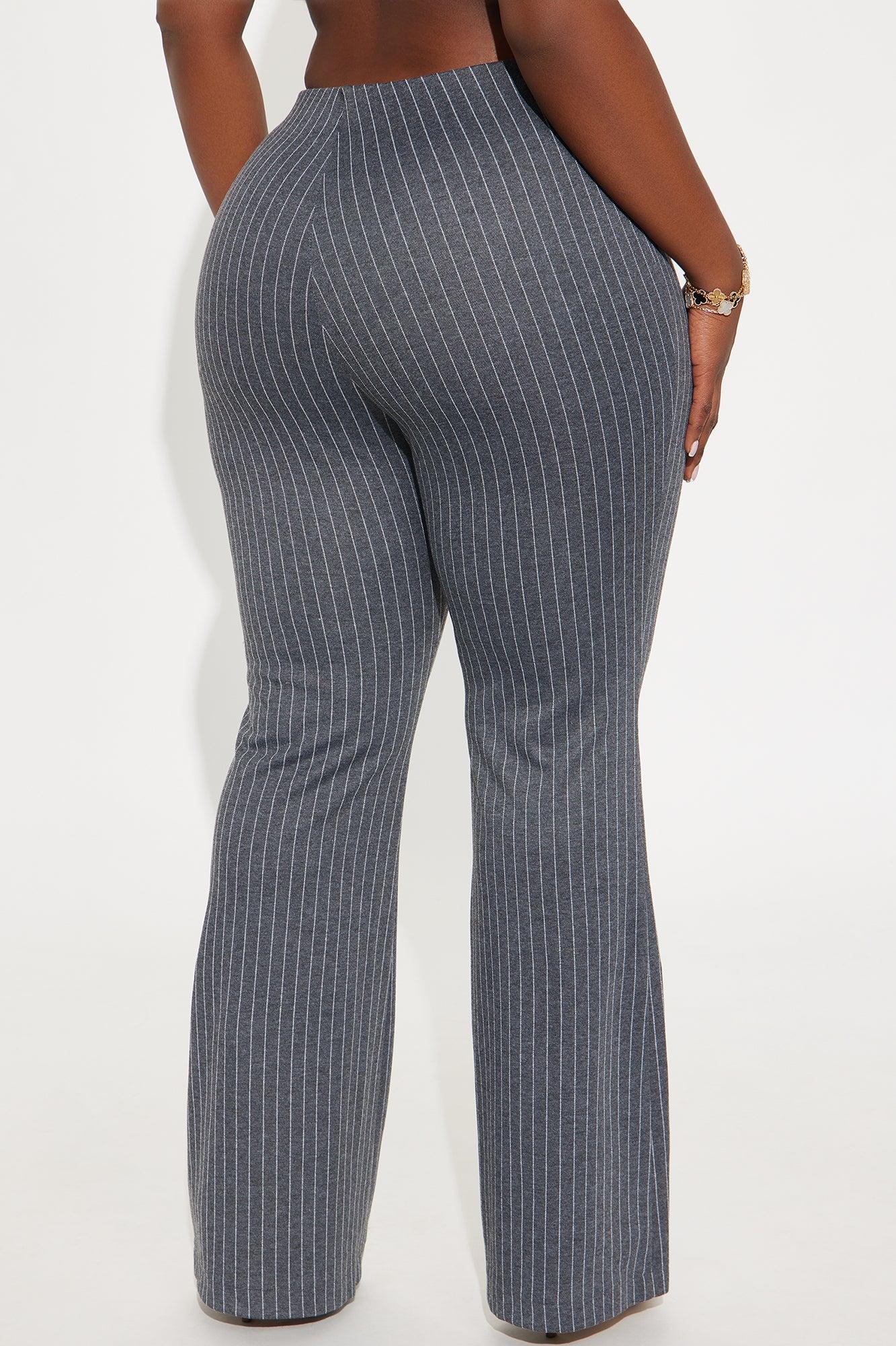 Booked And Busy Pinstripe Ponte Flare Pant 33 - Charcoal/combo Female Product Image