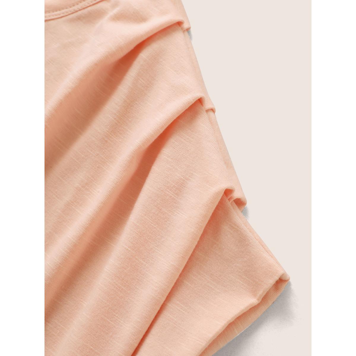 Plus Size Plain Round Neck Gathered Batwing Sleeve T-shirt Crepe Women Elegant Gathered Round Neck Everyday T-shirts BloomChic 30/6X Product Image