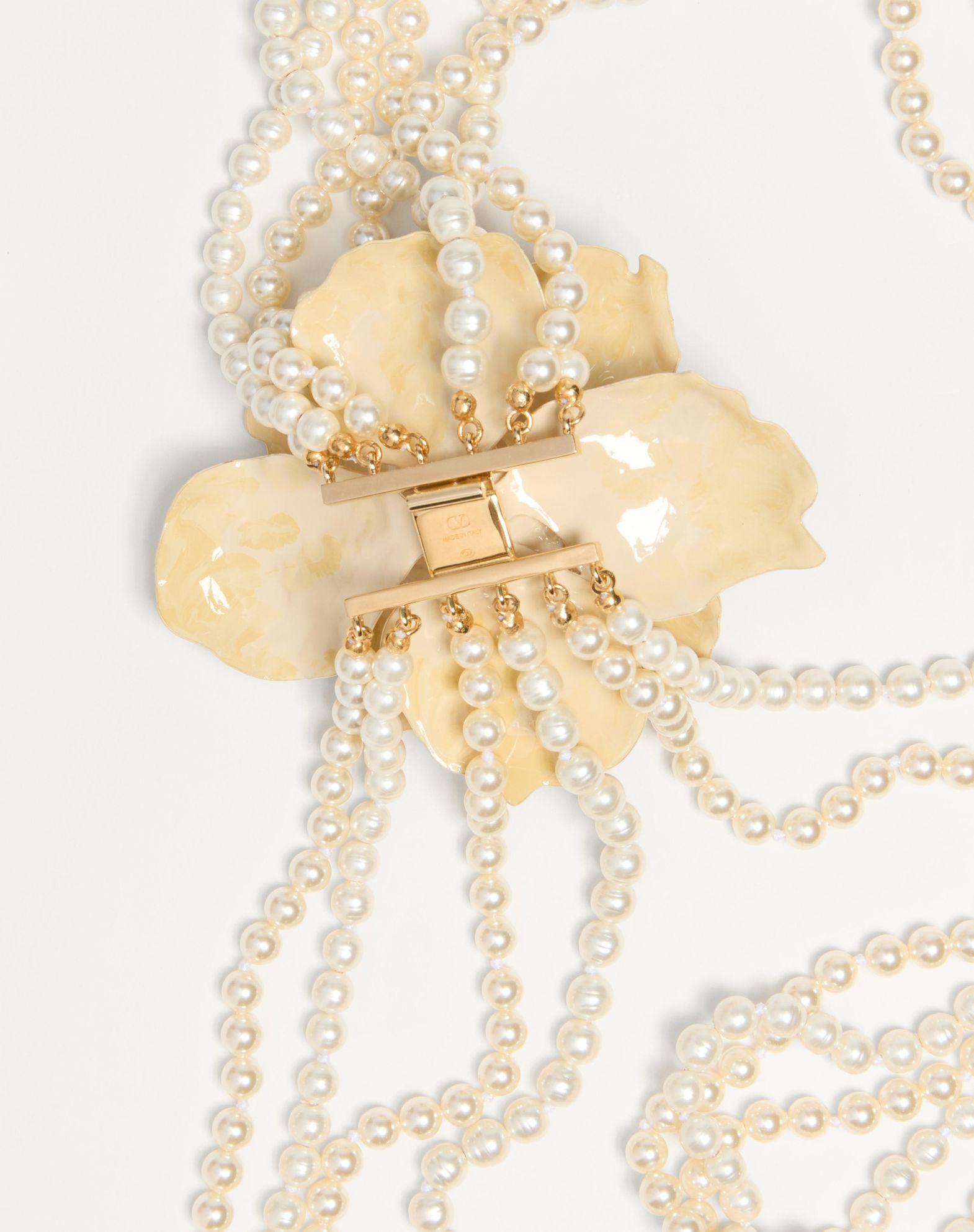 Valentino Garavani Fleur Lumineuse Necklace In Metal, Enamel, Pearls And Fabric Product Image