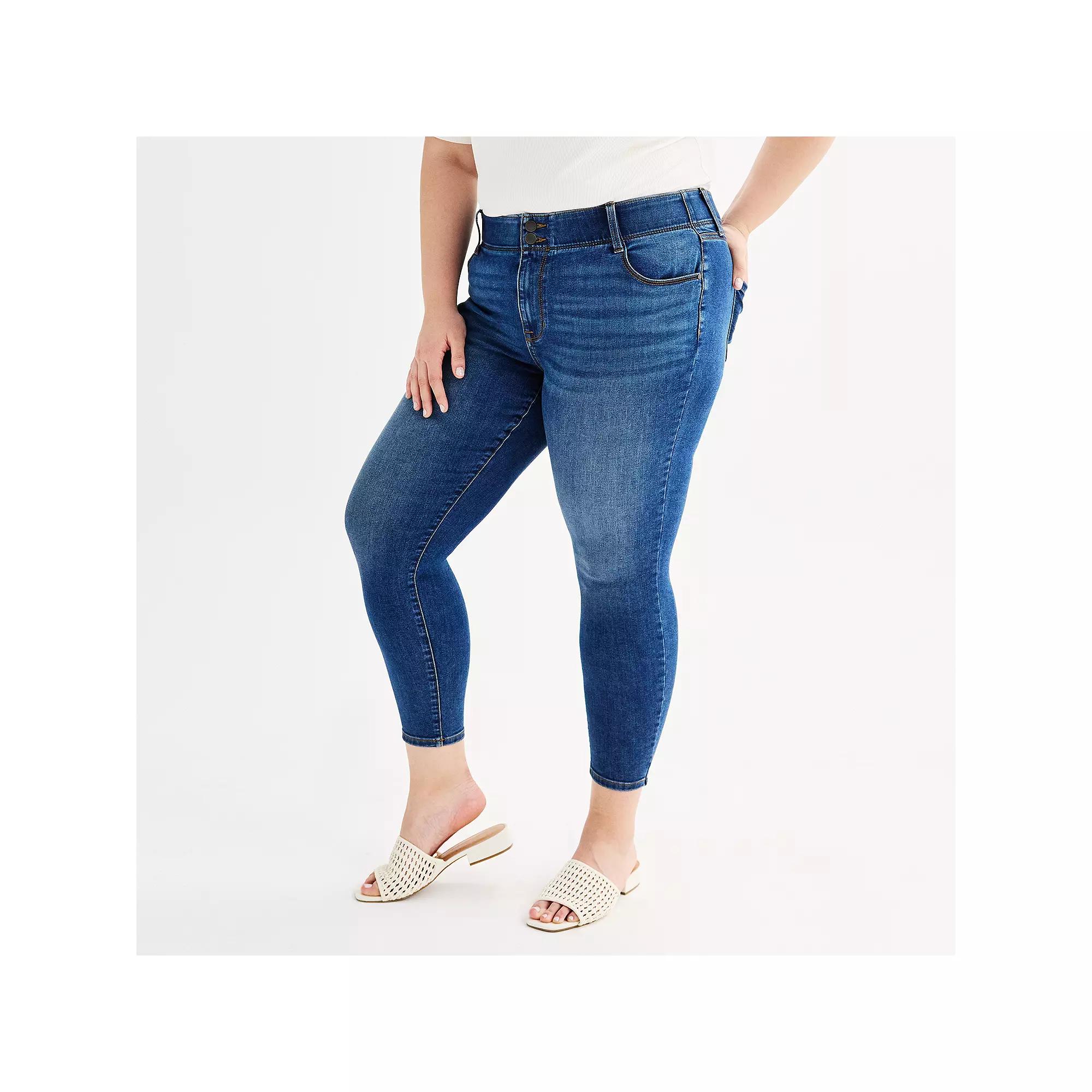 Plus Size Nine West Mid Rise Tummy Control Skinny Jeans, Women's, Size: 22 W, Medium Blue Product Image