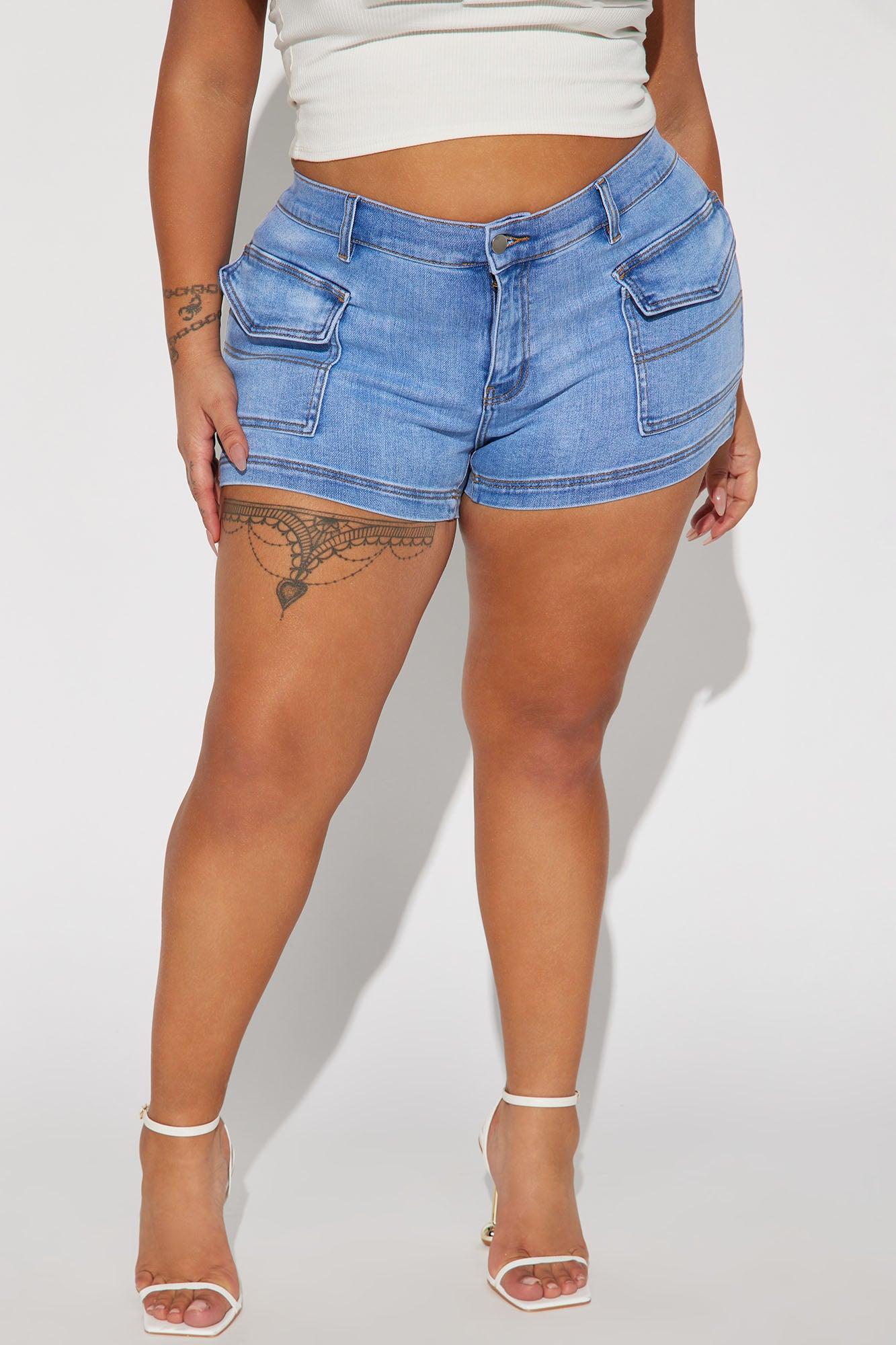 Taking Charge Stretch Cargo Denim Shorts - Light Wash Product Image