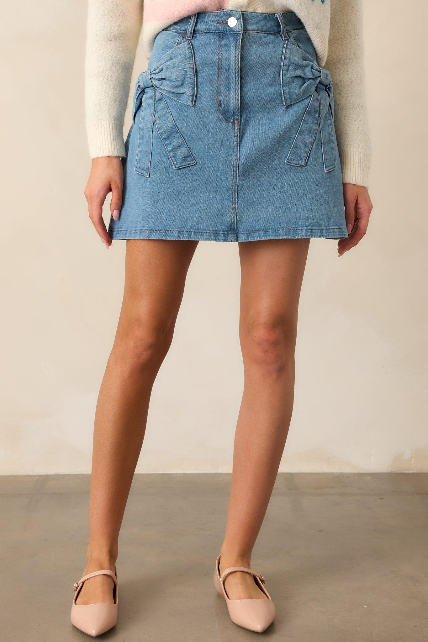 Feel The Rush Light Wash Denim Mini Skirt Product Image