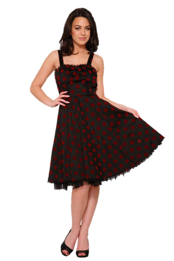 Black & Red Velvet Polka Dot Dress Product Image