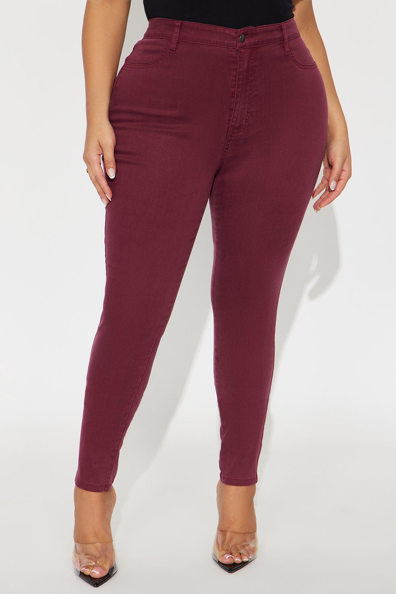 Classic High Waist Skinny Jeans - Burgundy Female Product Image