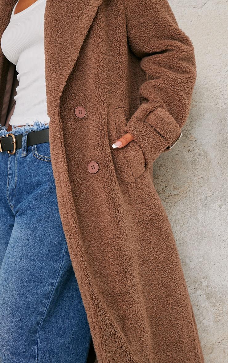 Petite Taupe Borg Double Breasted Maxi Coat Product Image