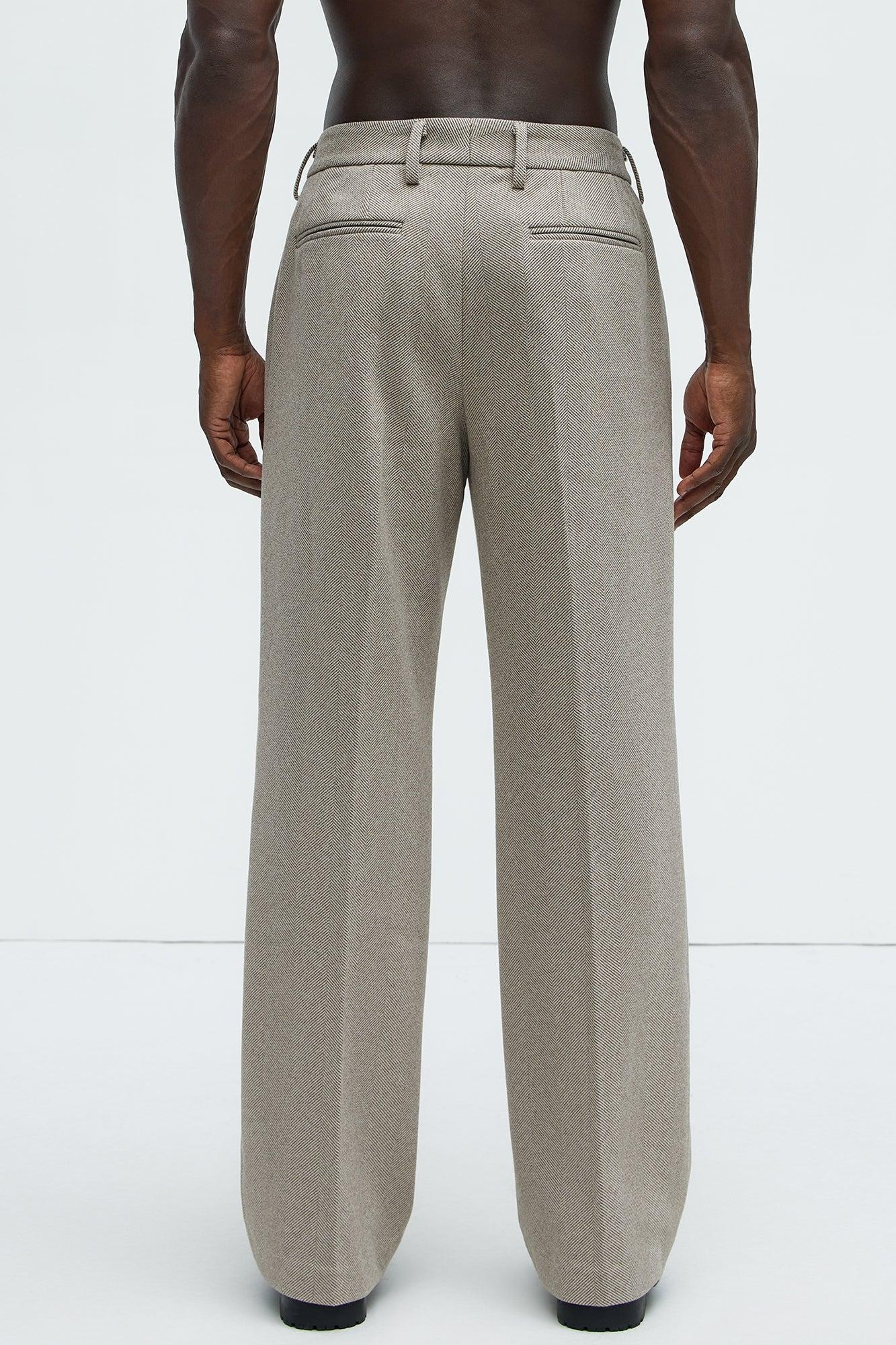 Hallron Herringbone Relaxed Straight Trousers - Taupe Product Image