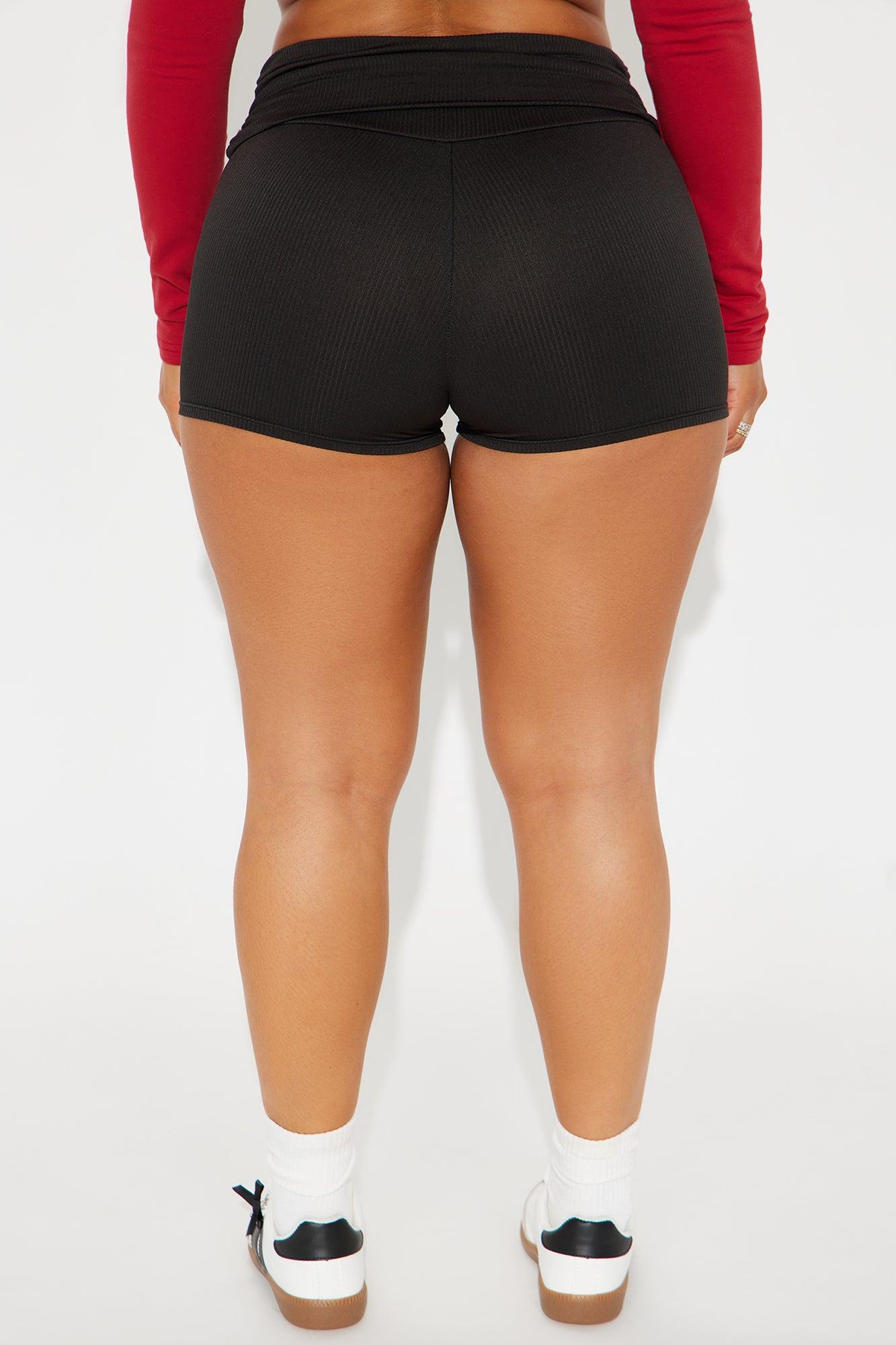 Mia Foldover Waistband Biker Short - Black Product Image