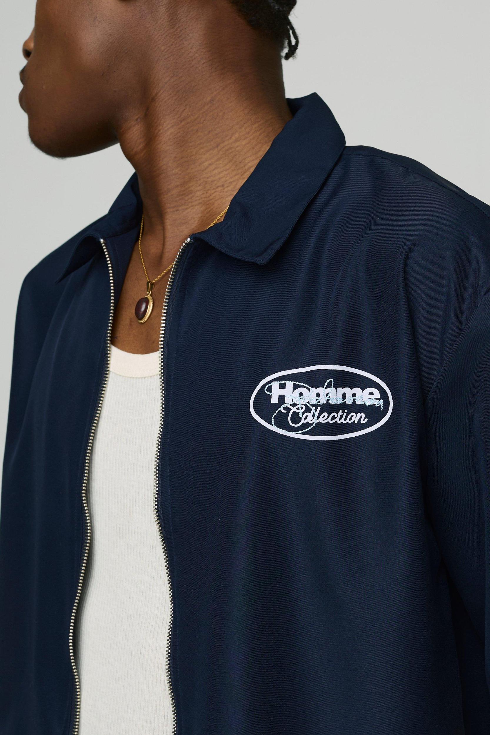 Oversized Zip Through Soft Twill Homme Graphic Shirt | boohooMAN USA Product Image