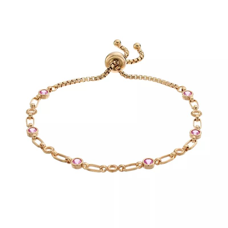 Kristen Kesho Sterling Silver Lab-Created Pink Sapphire & Circle Link Adjustable Bolo Bracelet, Women's,  Product Image