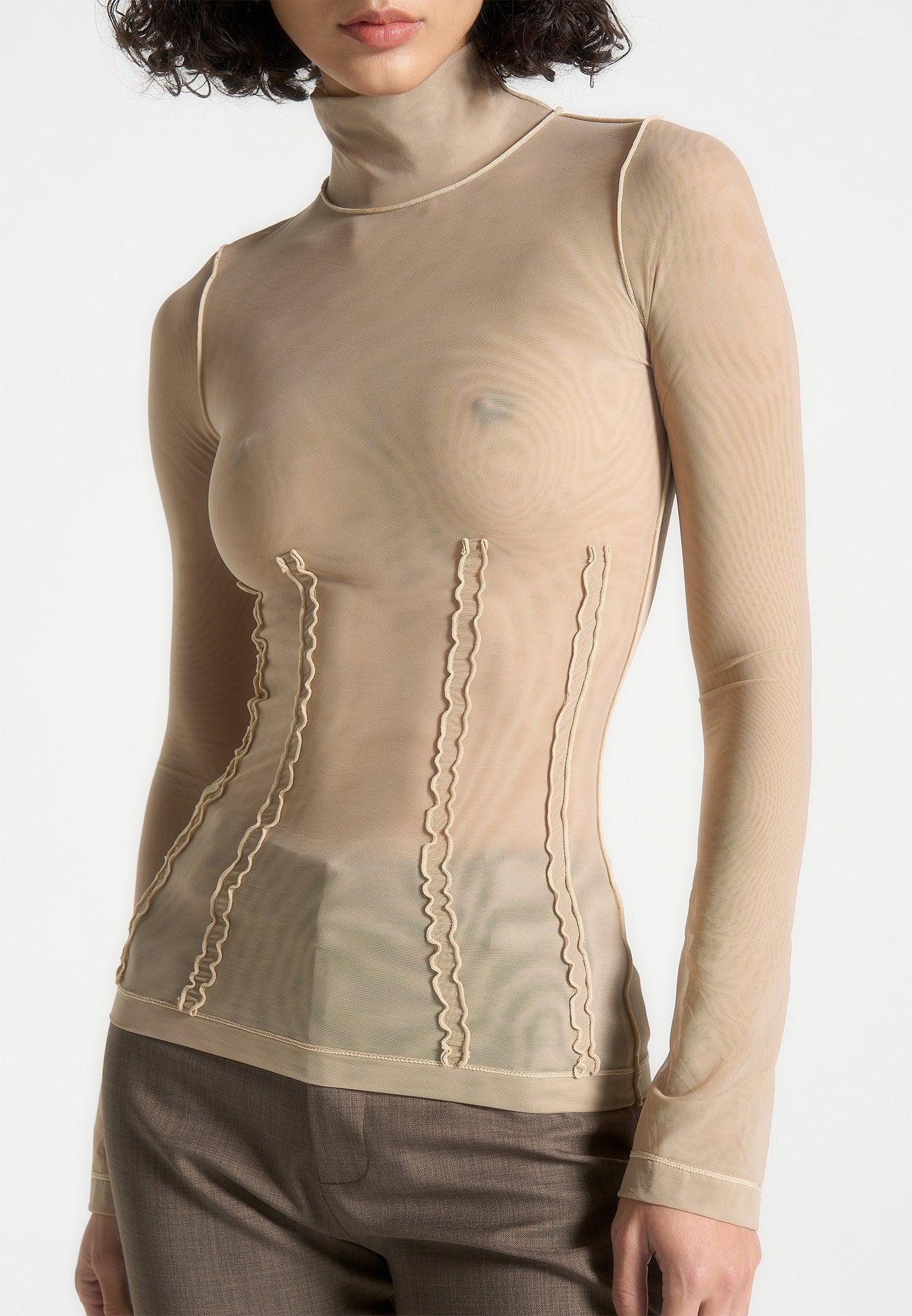 Mesh Double Layer Top - Taupe Female Product Image