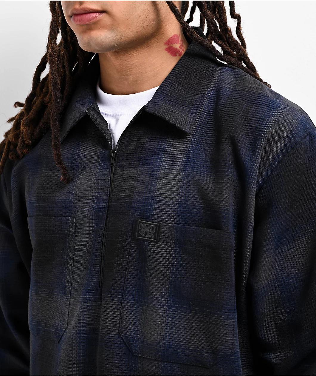 FB County Navy Blue & Black Checker Zip Long Sleeve Shirt Product Image