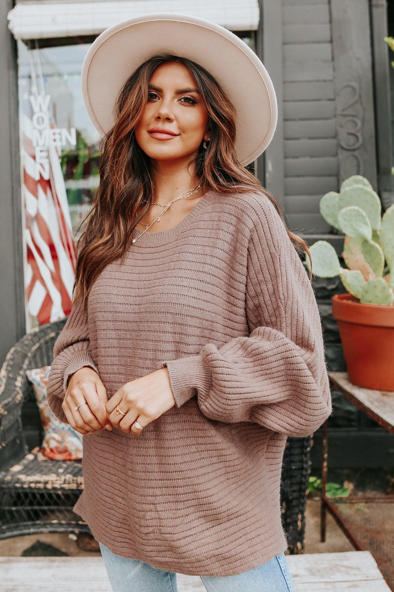 Latte Run Boatneck Dolman Ribbed Sweater - Mocha - FINAL SALE Product Image