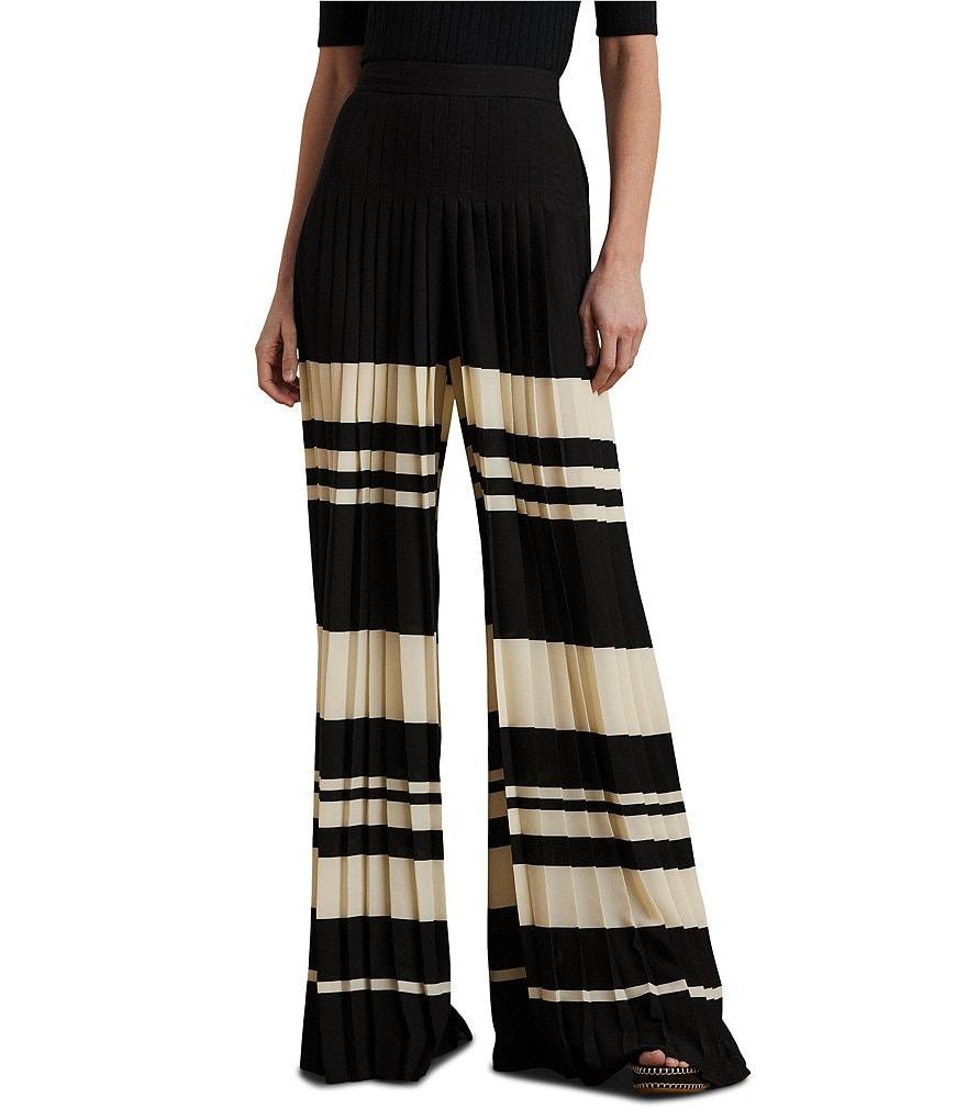 Lauren Ralph Lauren Georgette Striped High Rise Pleated Wide-Leg Pants Product Image