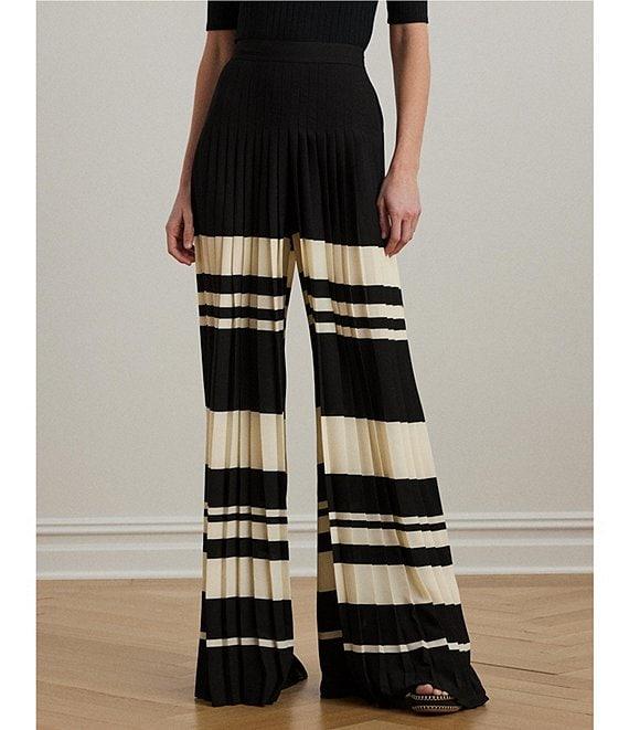Lauren Ralph Lauren Georgette Striped High Rise Pleated Wide-Leg Pants Product Image