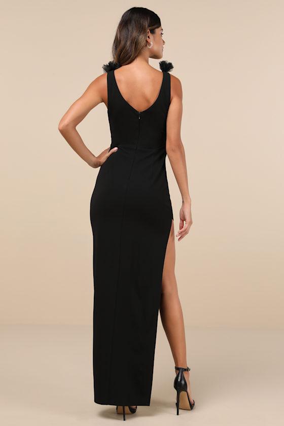 Impressive Impact Black 3D Floral Pleated Sleeveless Maxi Dress Product Image