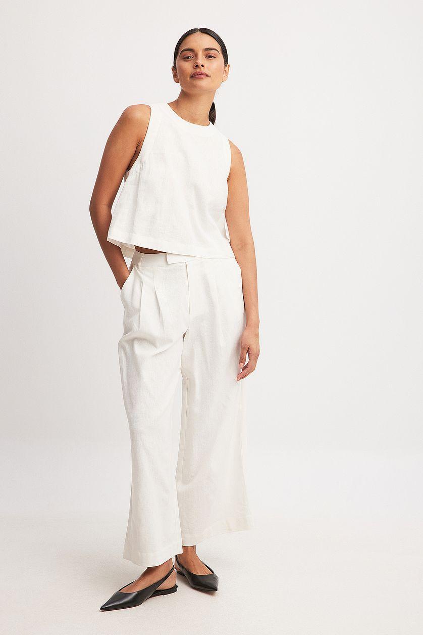 Linen Blend Ankle Length Trousers Product Image