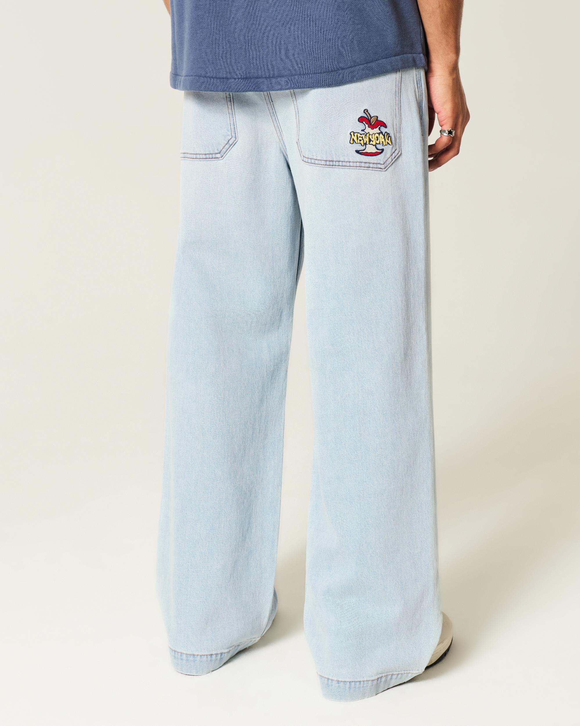 Light Wash New York Graphic Super Baggy Jeans Product Image