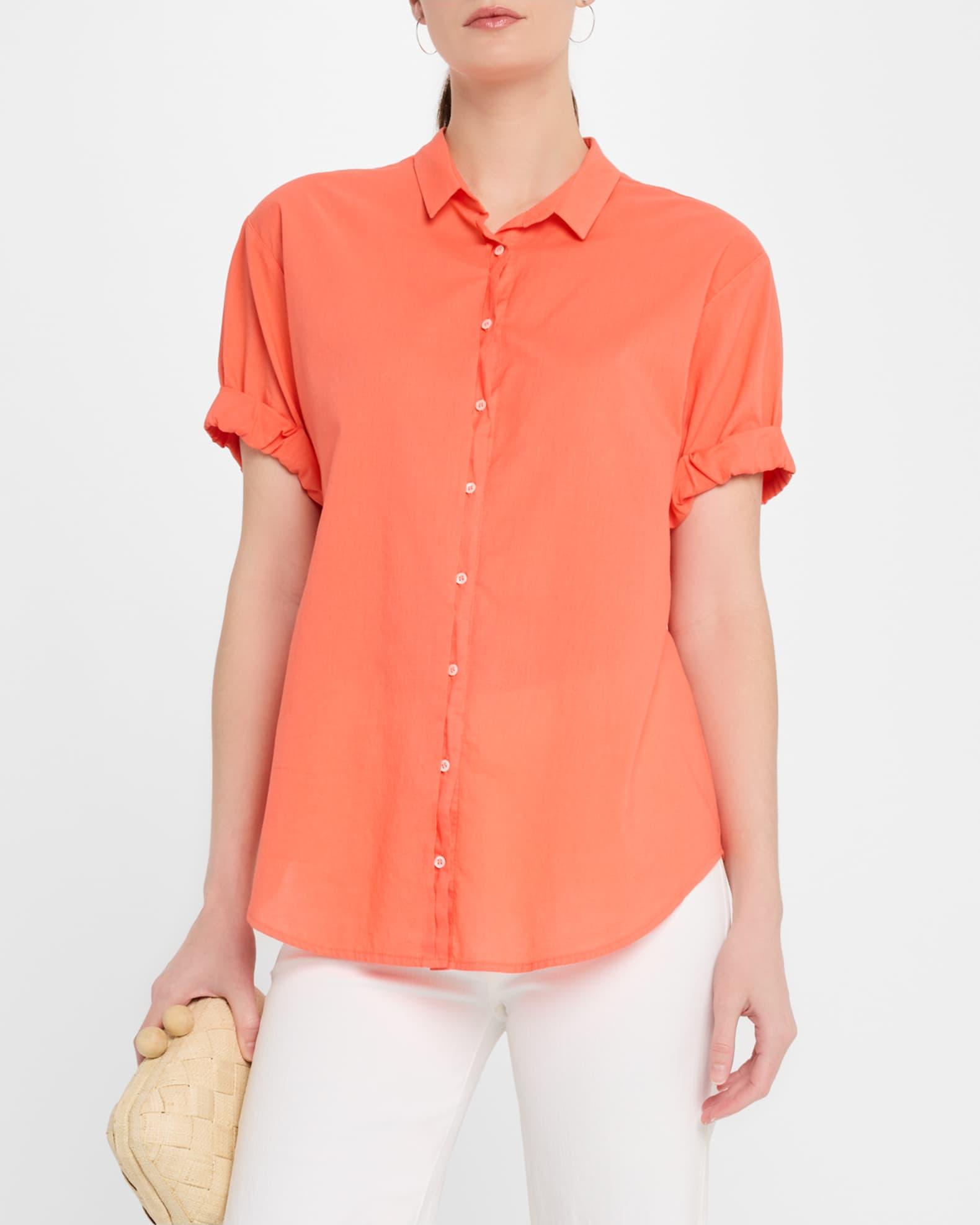 Channing Button-Down Rolled-Sleeve Cotton Top Product Image