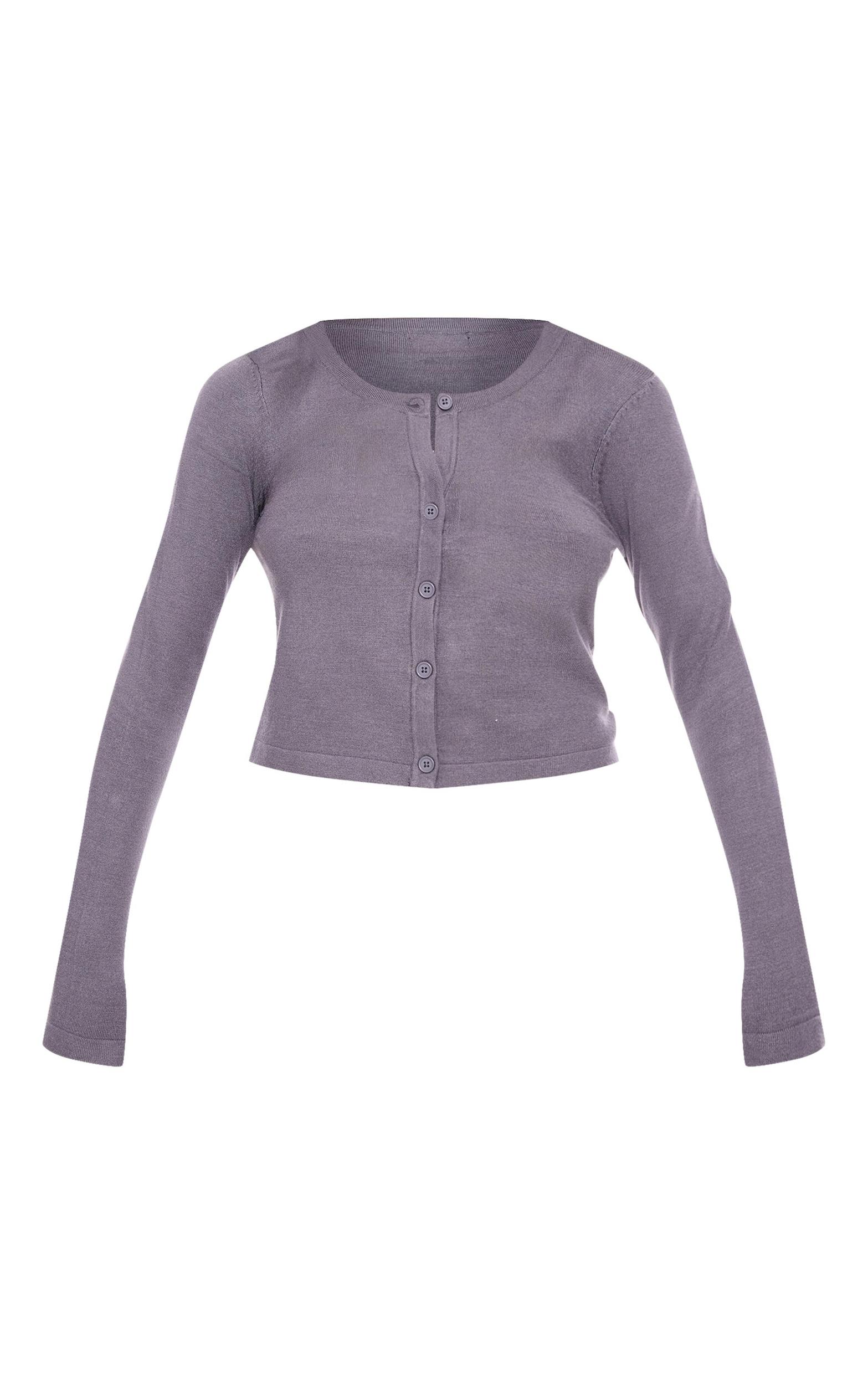 Ash Grey  Fine Knit Button Up Cardigan Product Image