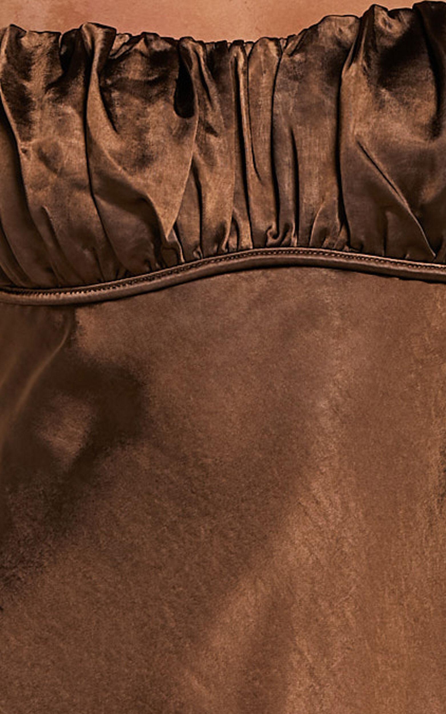 Chanaye Mini Dress - Ruched Bust Satin Cami Dress in Chocolate Product Image