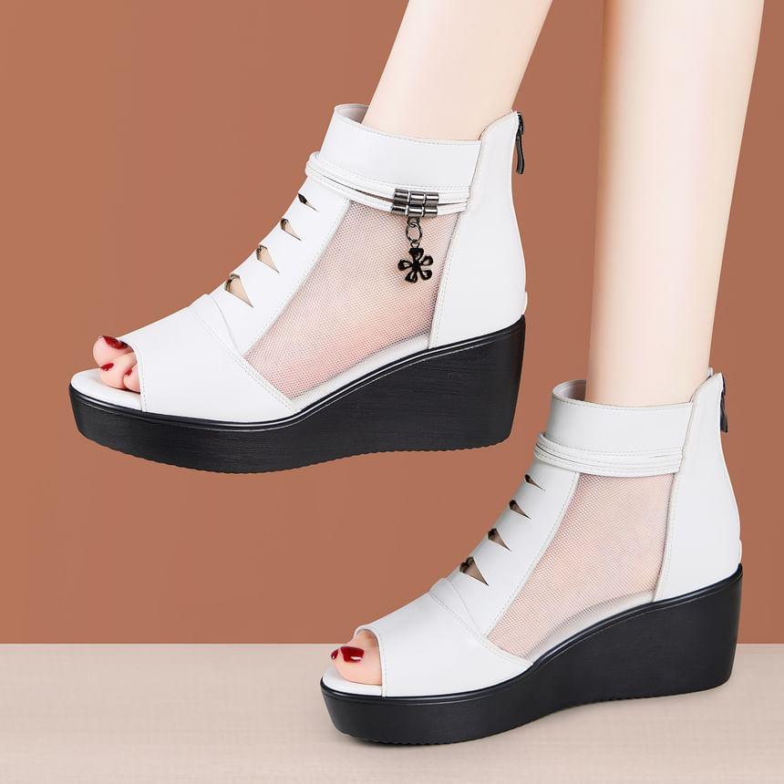 Platform Peep Toe Panel Mesh High Top Shoes Product Image