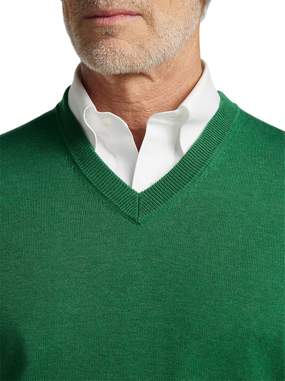 Supima Cotton V-neck Sweater - Green Product Image