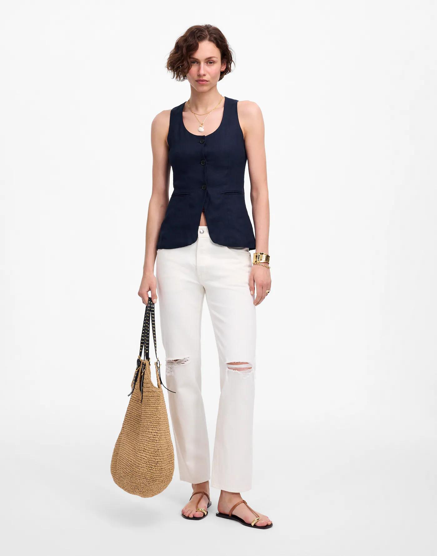 Linen Scoopneck Cutaway Vest Product Image