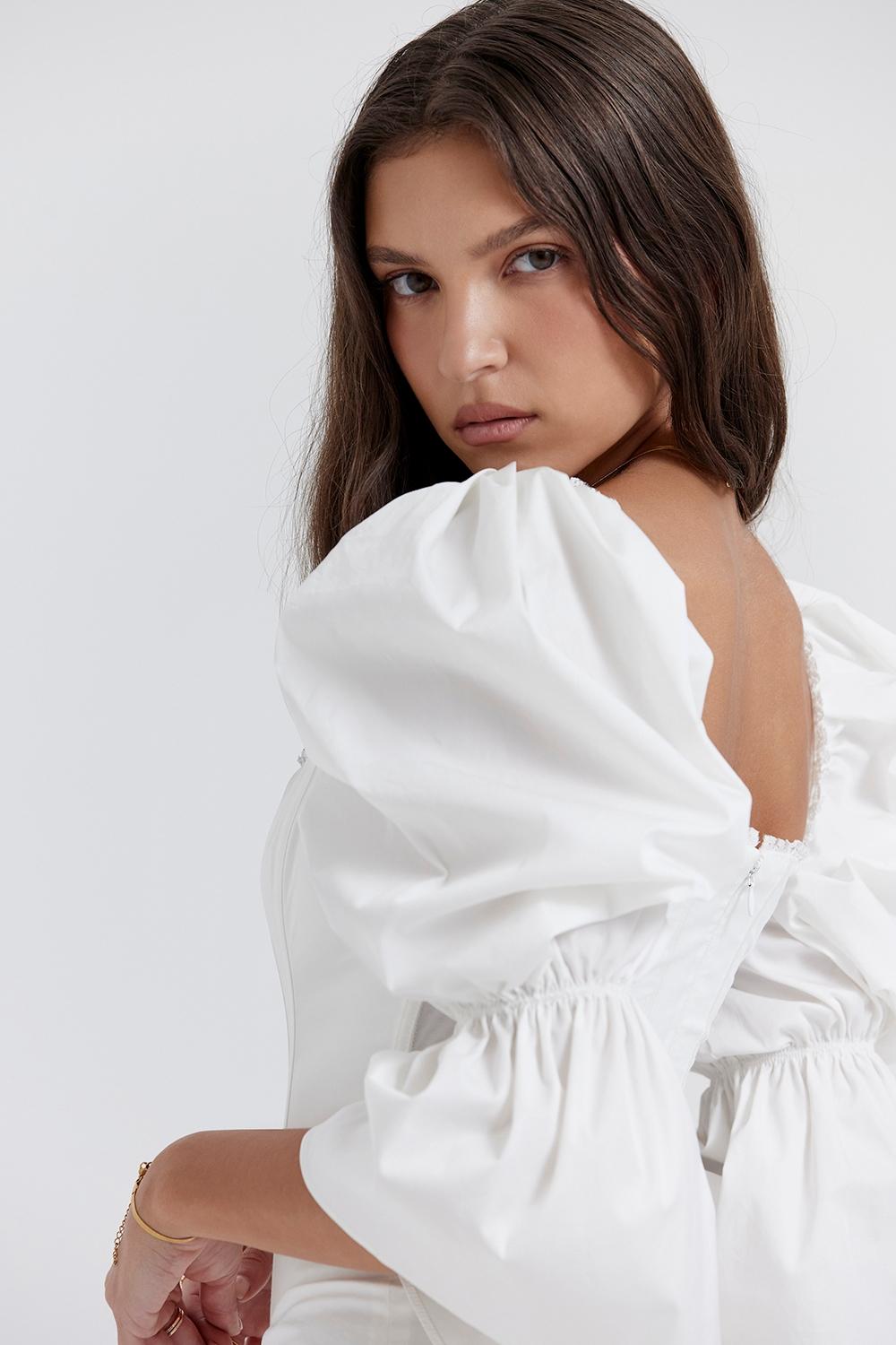 Matilda  white puff sleeve corset dress Product Image