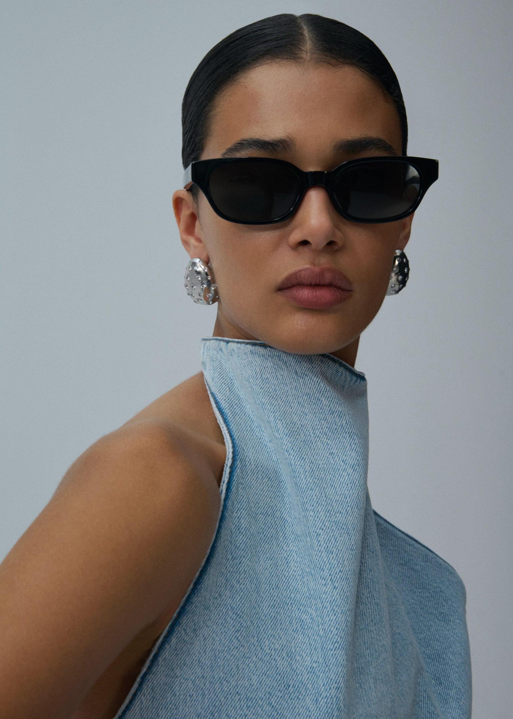 Flower applique halter dress in light blue Product Image