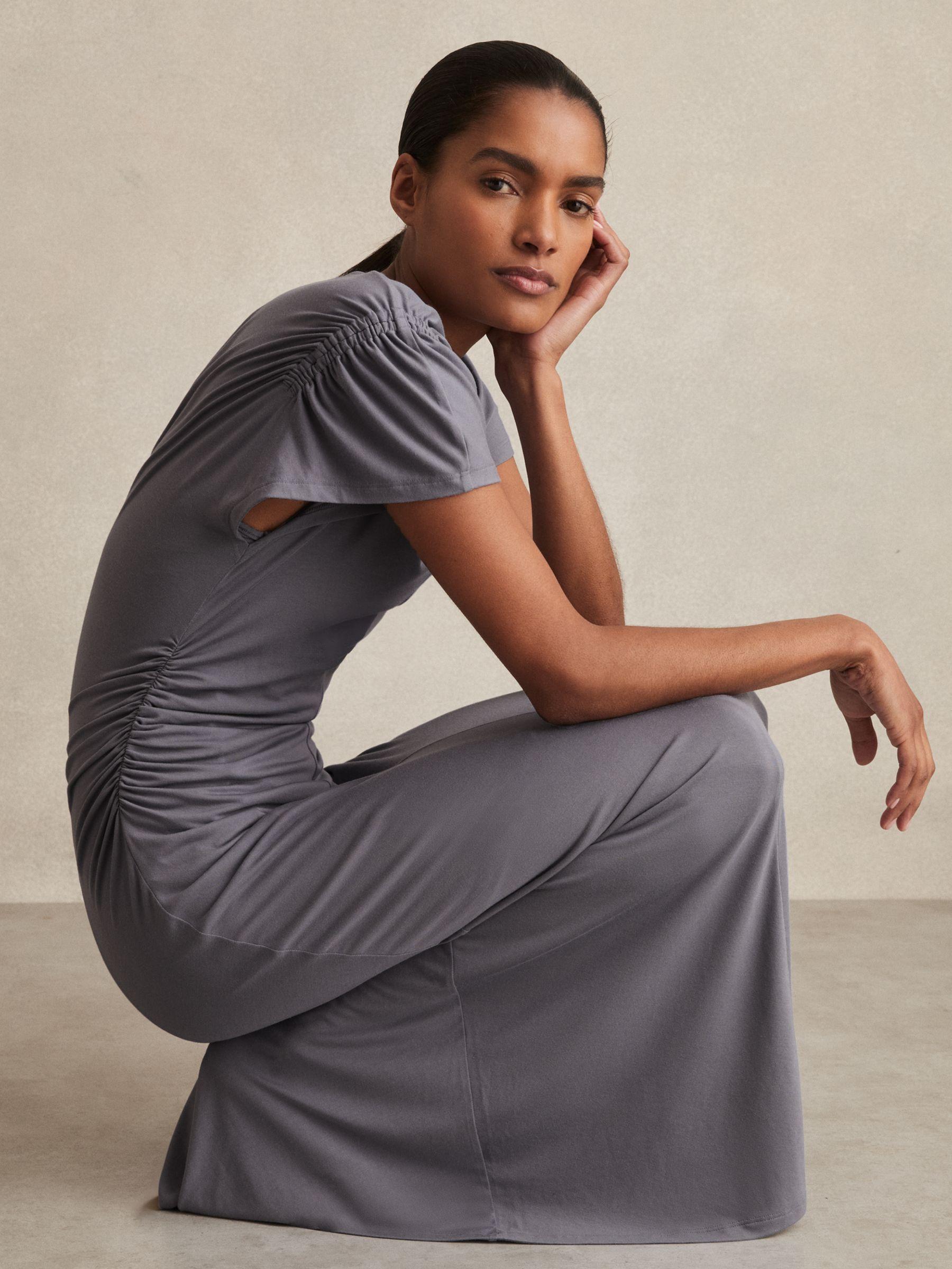 Modal Blend Ruched Jersey Dress in Grey Product Image