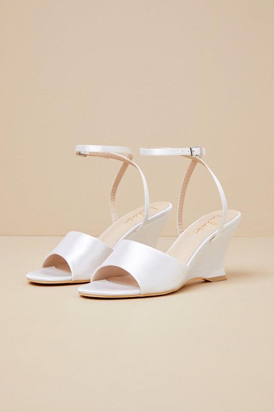 Chiarina White Satin Ankle Strap Wedge Sandals Product Image