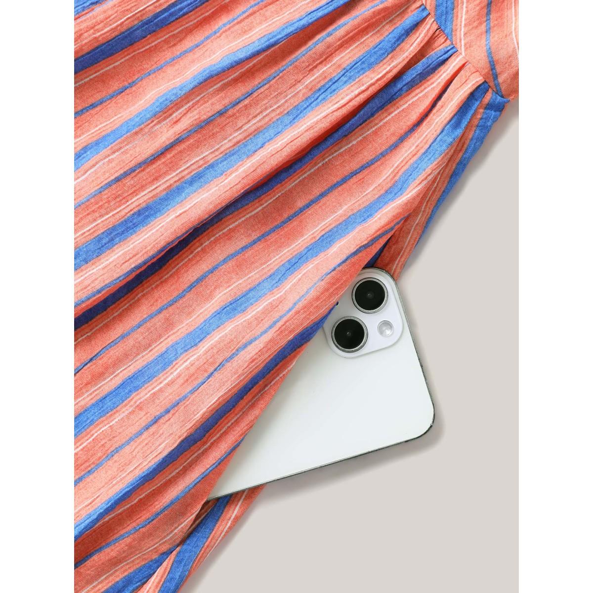 Plus Size Boho Stripes Cami Pockets Midi Dress Coral Women V-neck Sleeveless Curvy BloomChic 22-24/3X Product Image