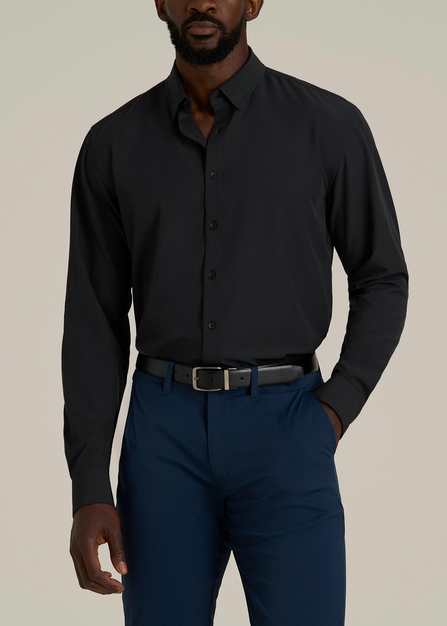 Traveler Stretch Dress Shirt for Tall Men in Black Male Product Image
