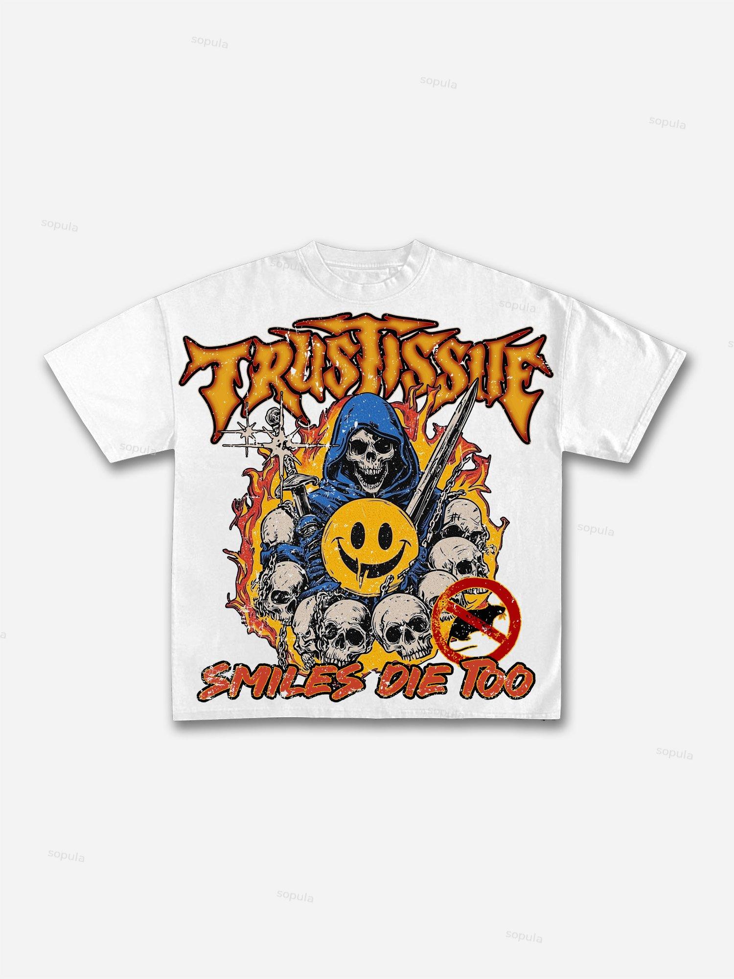 Dystopian Street Smiles Die Too Graphics Cotton T-shirt Product Image